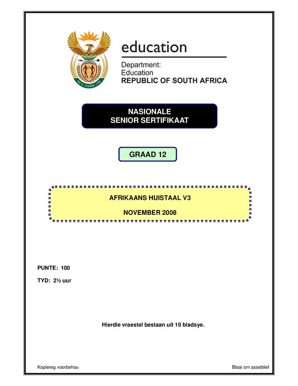 Grade 12 Afrikaans past paper 2007 – Afrikaans HL P3