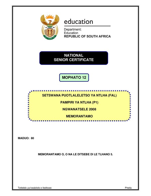 Setswana Fal P1 Memo