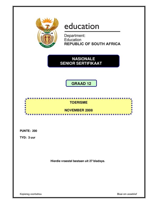 Tourism P1 Afrikaans