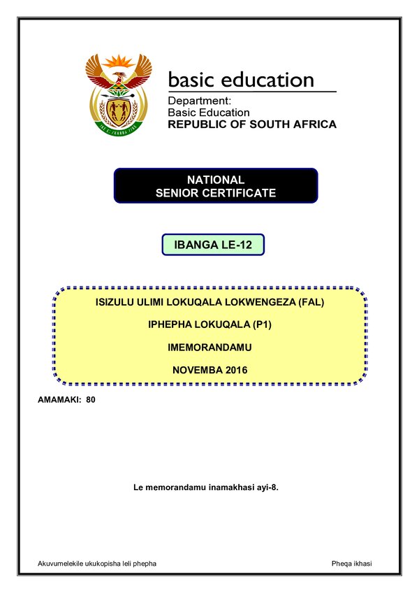 Isizulu Fal P1 Memo