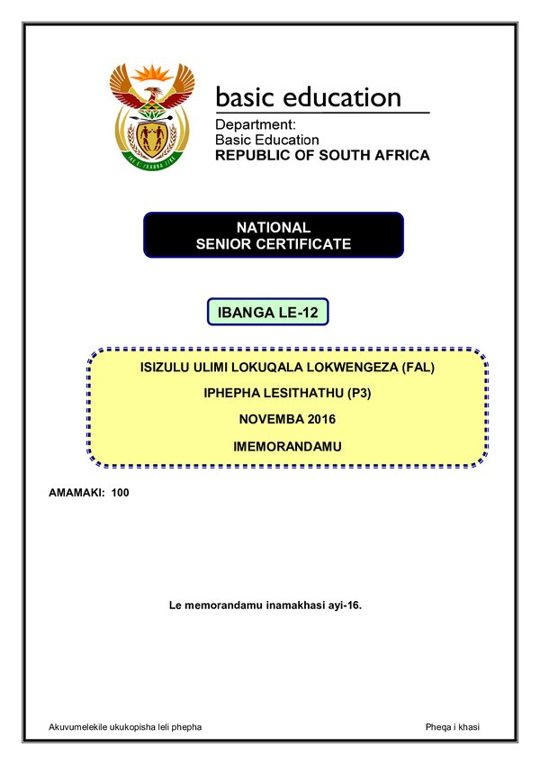 Isizulu Fal P3 Memo