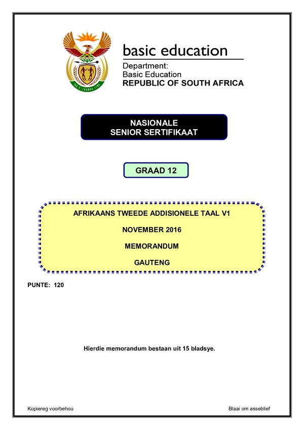 Afrikaans Sal P1 Memo (Gauteng)