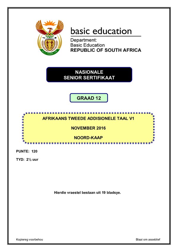 Grade 12 Afrikaans past paper 2010 – Afrikaans SAL P1 (Northern Cape)