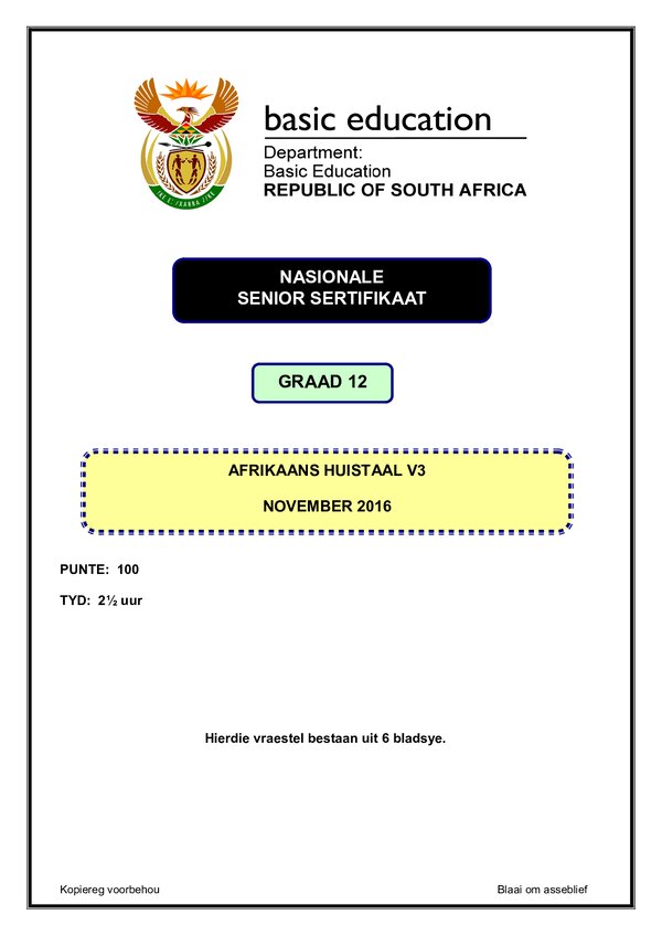 Grade 12 Afrikaans past paper 2000 – Afrikaans HL P3