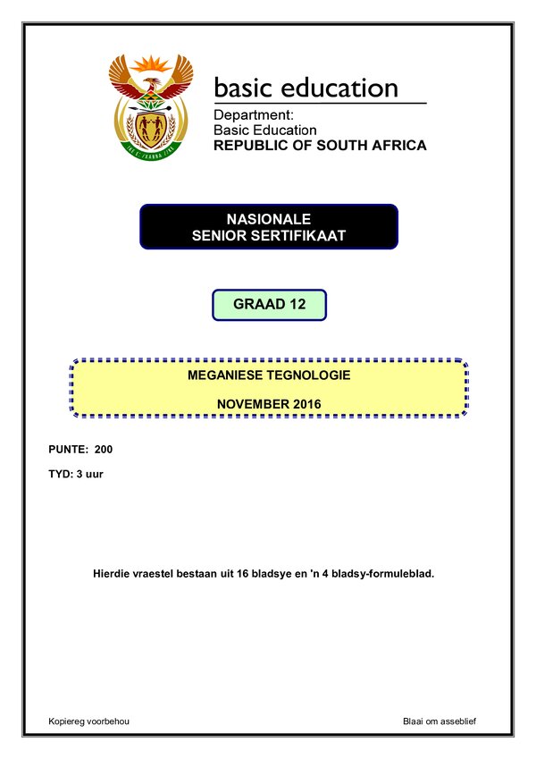 Mechanical Technology Paper 1 (Afrikaans)