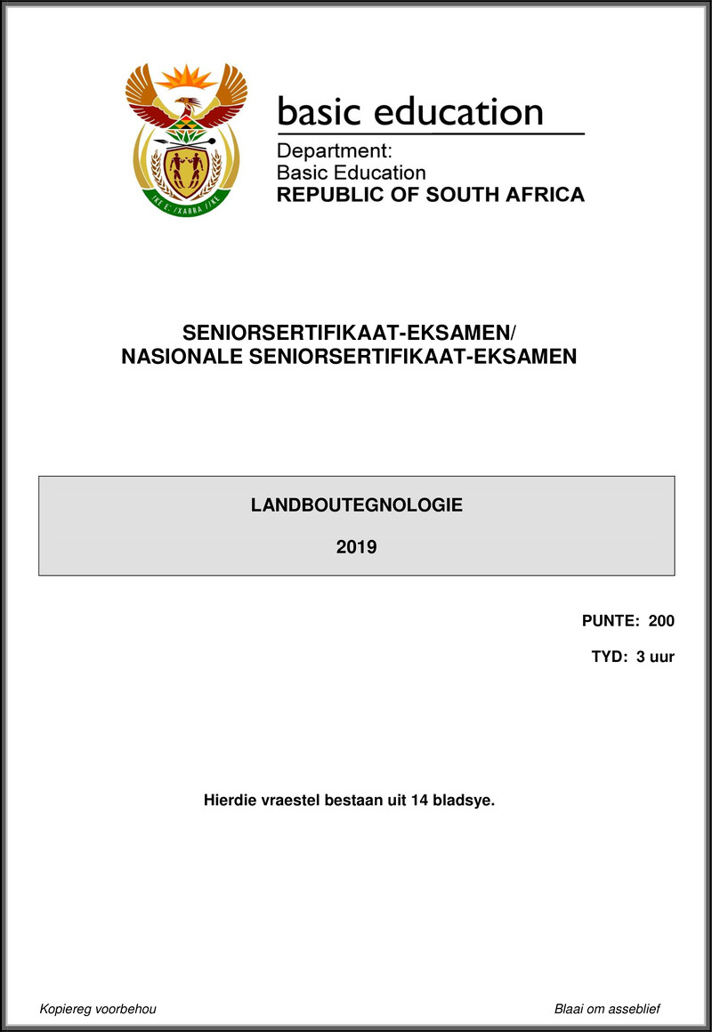 Grade 12 Agricultural Technology past paper 2019 – agricultural technology may june 2019 afr gr12