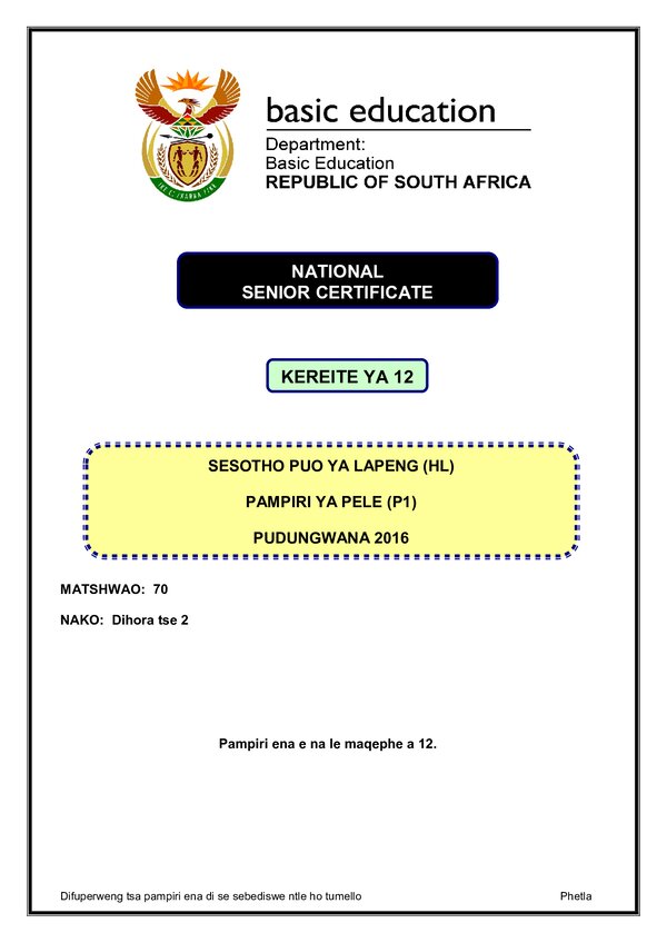 Sesotho Hl P1