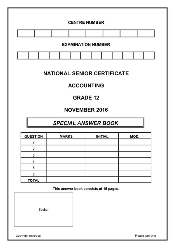 Accounting Paper 1 Answer Book (English)