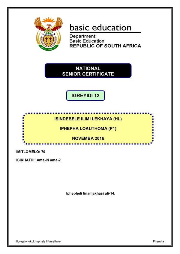 Isindebele Hl P1