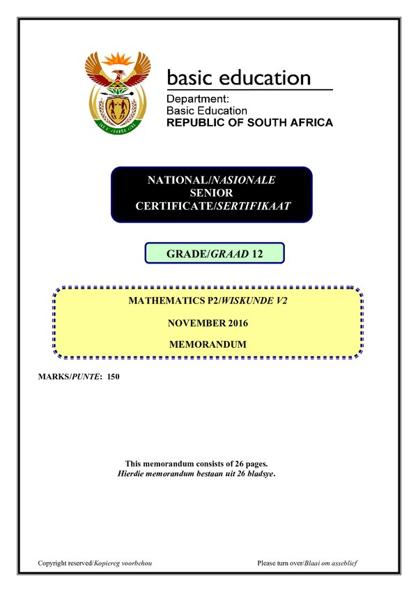 Mathematics Memo 2 (Afrikaans English)