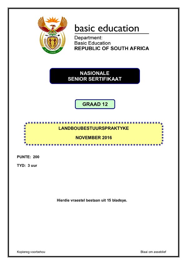 Grade 12 Afrikaans past paper 1997 – Agricultural Management Practices Paper 1 (Afrikaans)