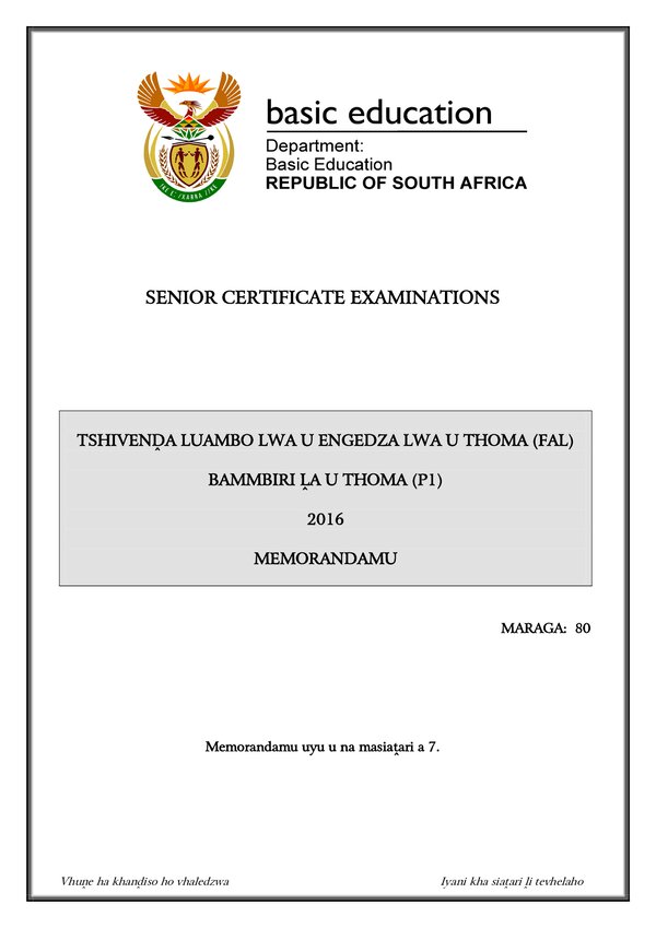 Tshivenda Fal P1 Memo