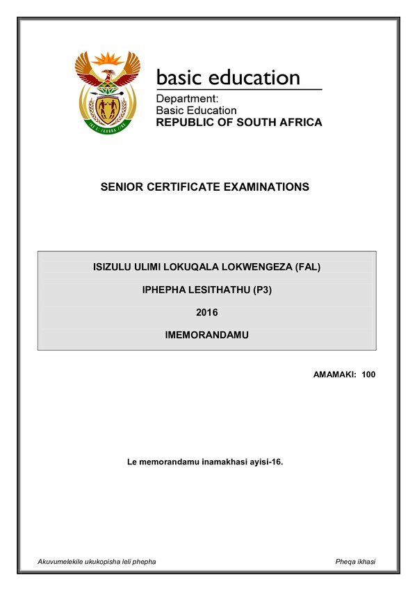 Isizulu Fal P3 Memo