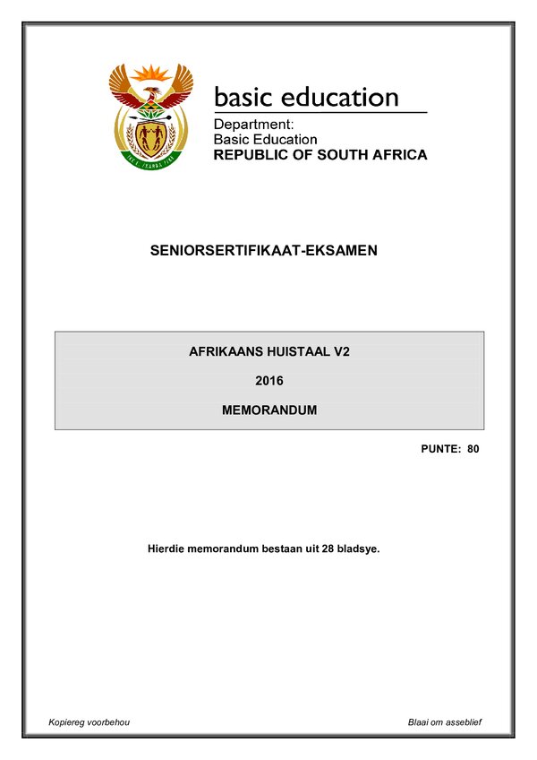 Afrikaans Hl P2 Memo