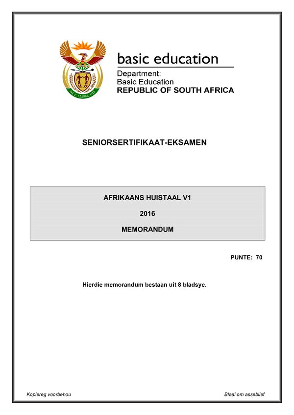 Afrikaans Hl P1 Memo