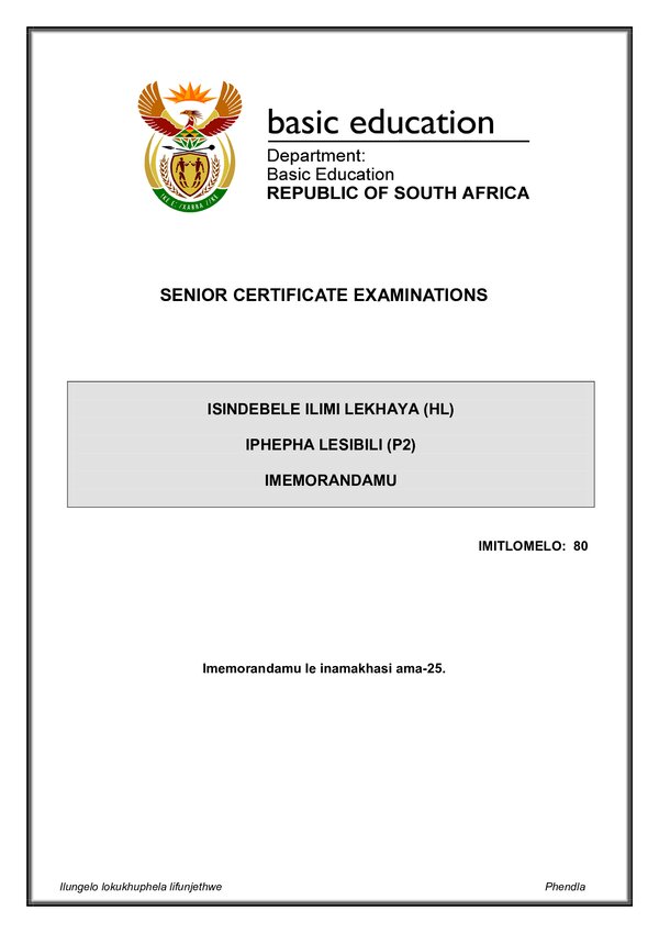 Isindebele Hl P2 Memo