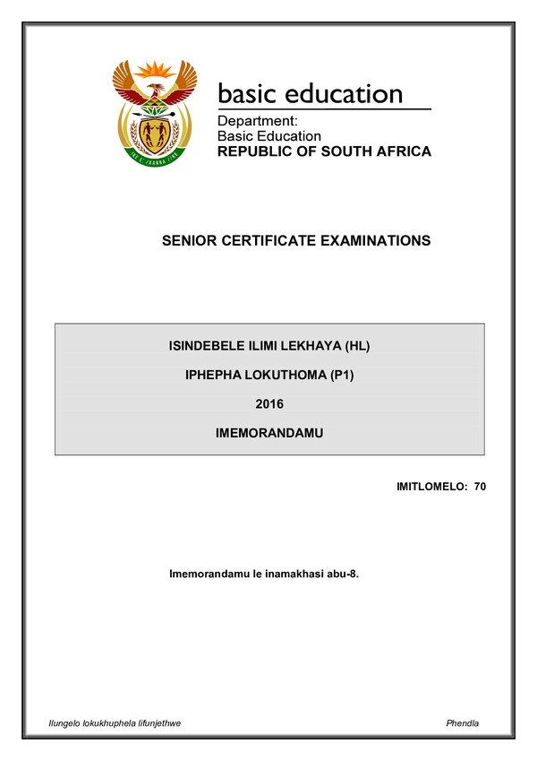 Isindebele Hl P1 Memo