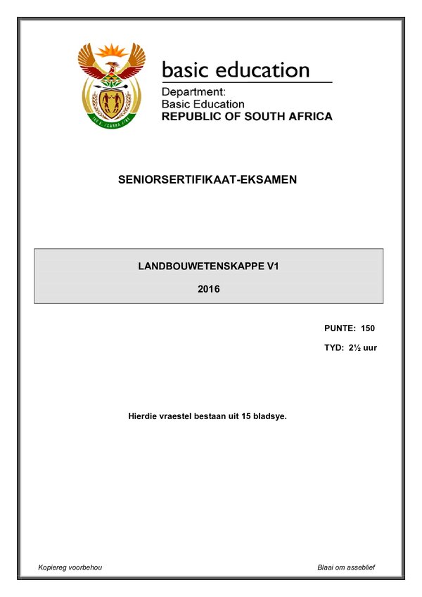 Agricultural Sciences Paper 1 (Afrikaans)