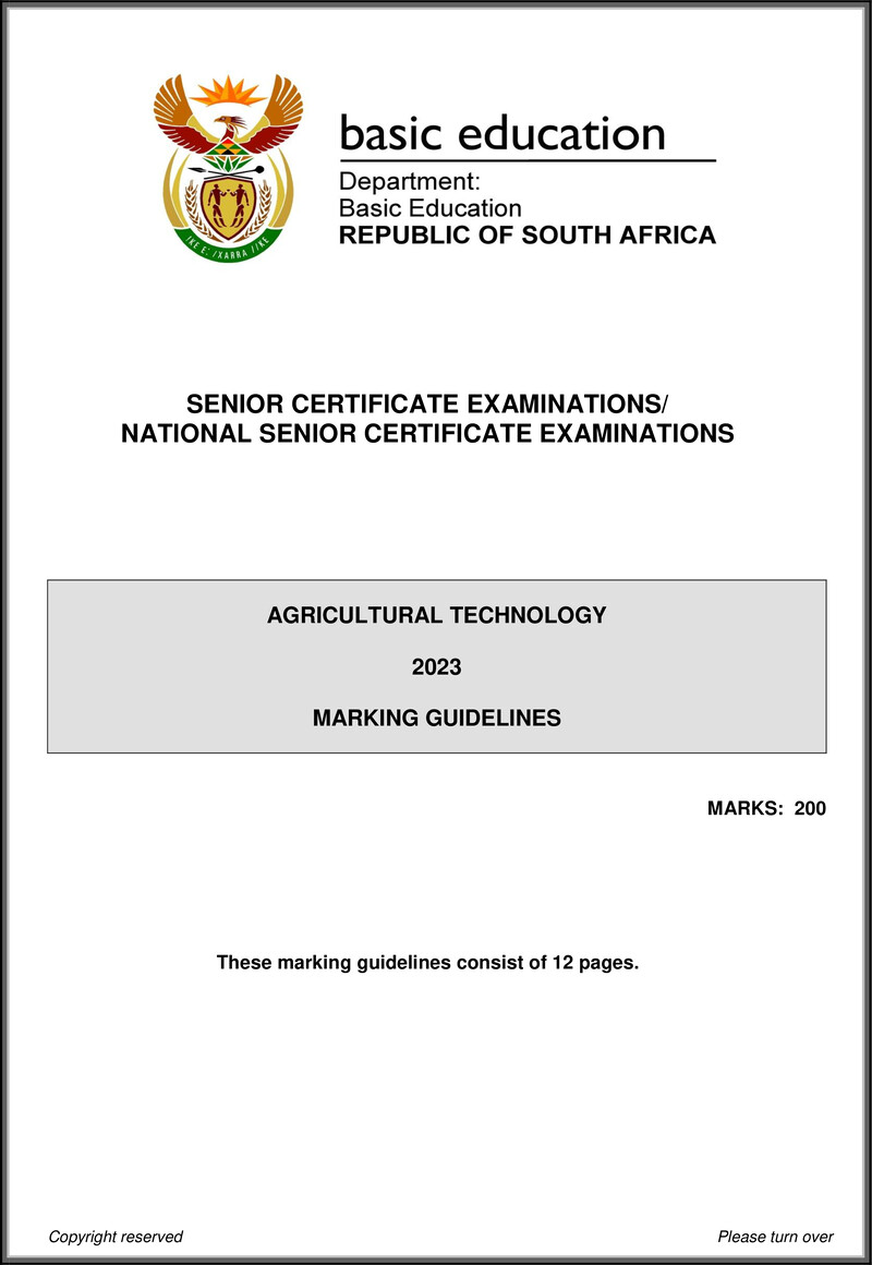 Grade 12 Agricultural Technology past paper 2023 – agricultural technology may june 2023 mg eng gr12