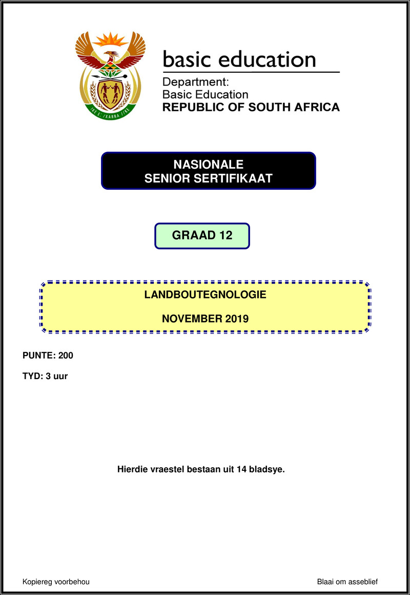Grade 12 Agricultural Technology past paper 2019 – agricultural technology nov 2019 afr gr12