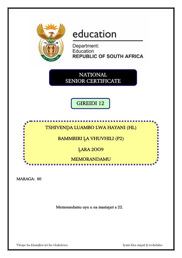 Tshivenda Fal P2 Memo