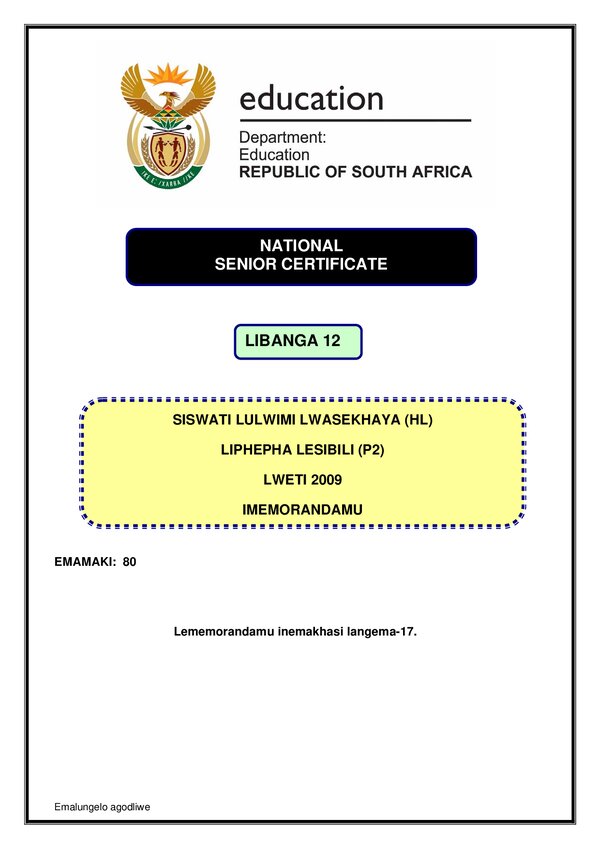 Siswati Hl P2 Memo