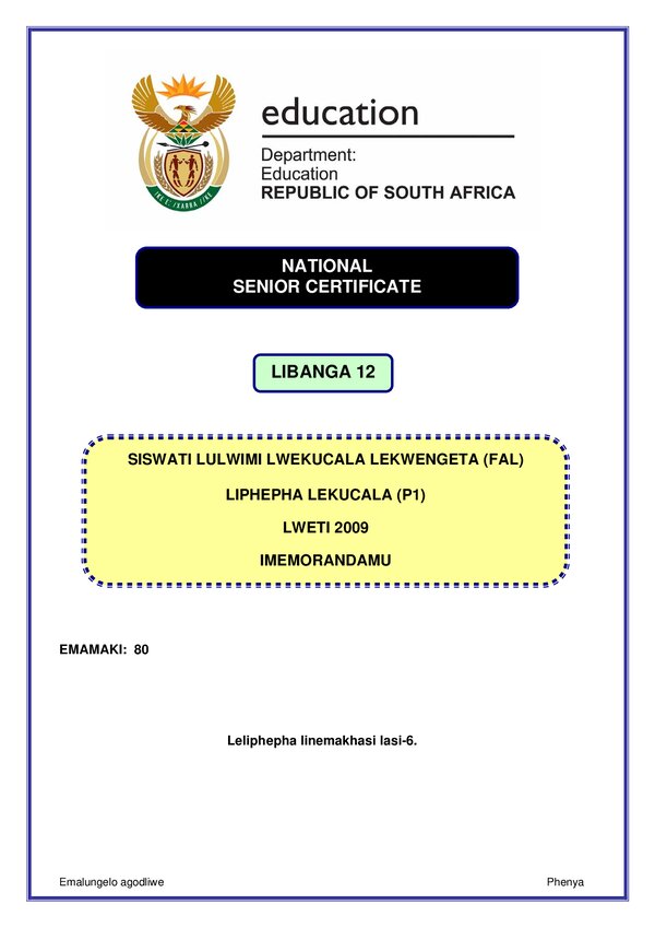Siswati Fal P1 Memo