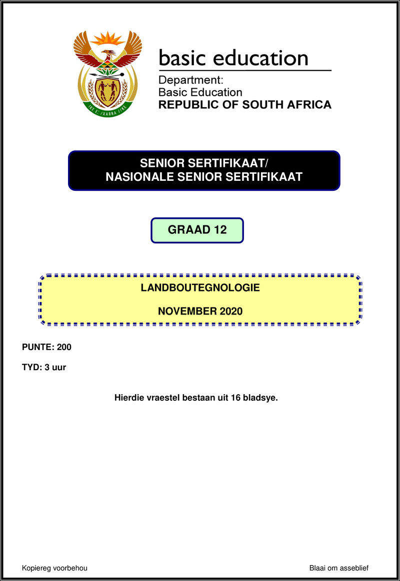 Grade 12 Agricultural Technology past paper 2020 – agricultural technology nov 2020 afr gr12