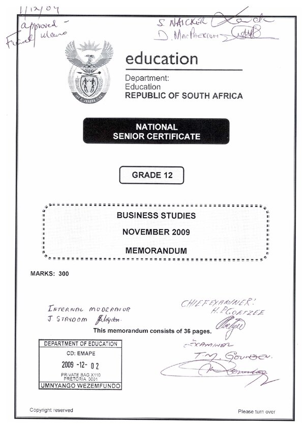 Business Studies Memo 1 (English)