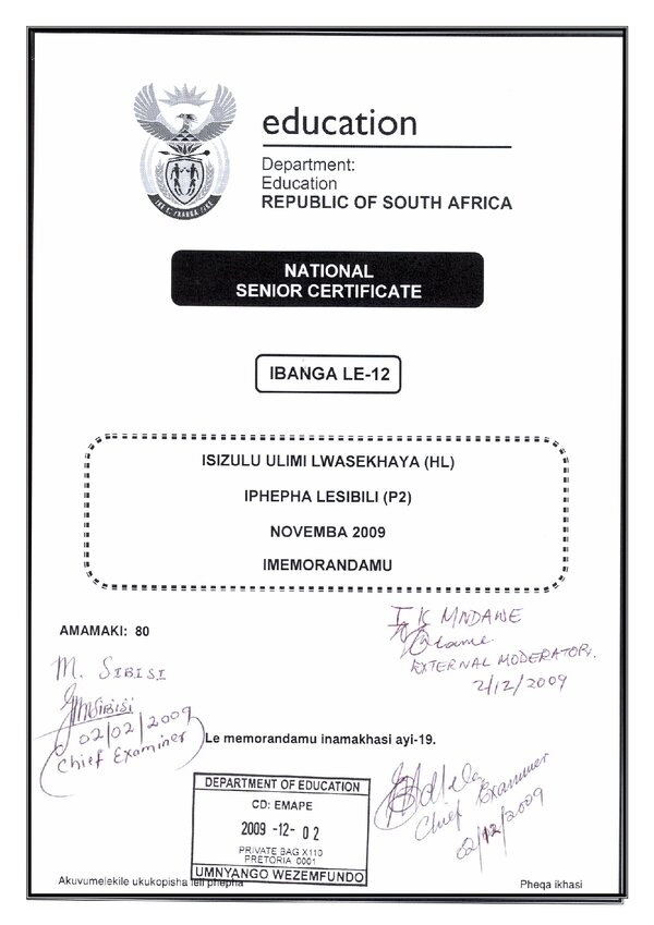 Isizulu Hl P2 Memo