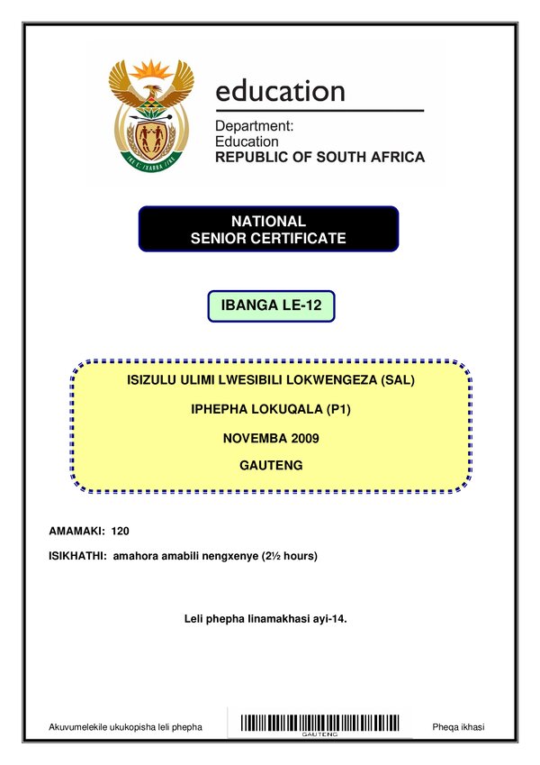 Isizulu Sal P1 (Gauteng)