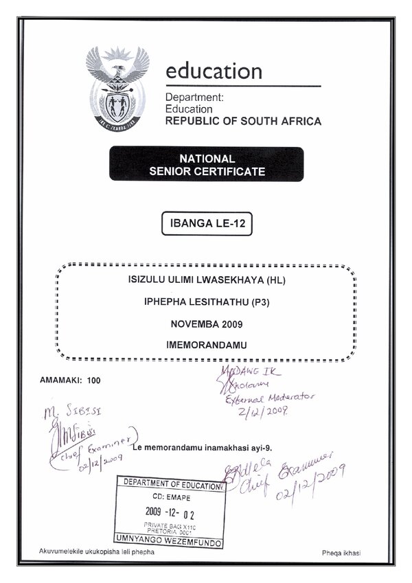 Isizulu Hl P3 Rubric