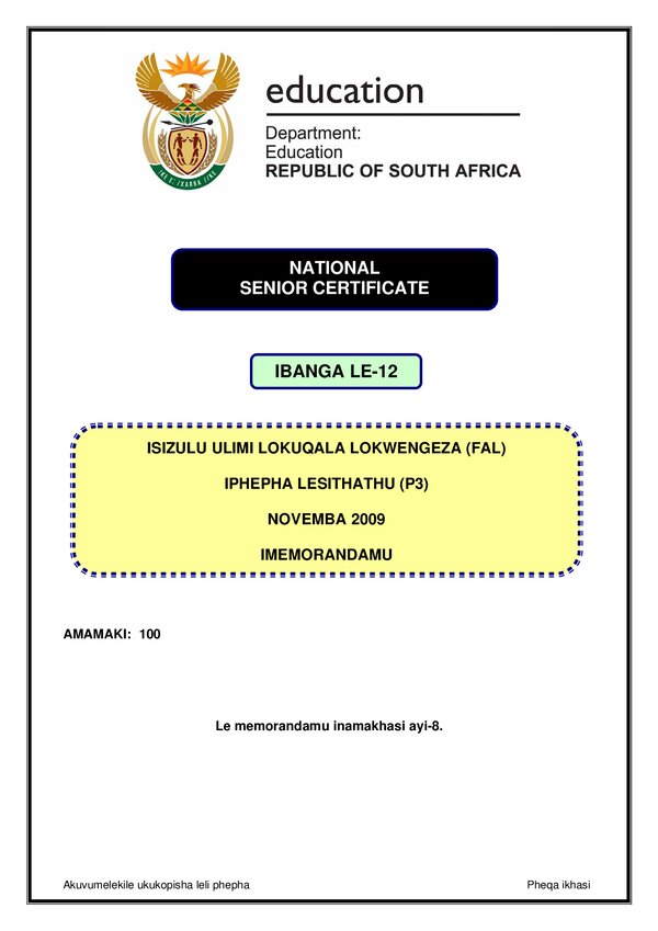 Isizulu Fal P3 Memo