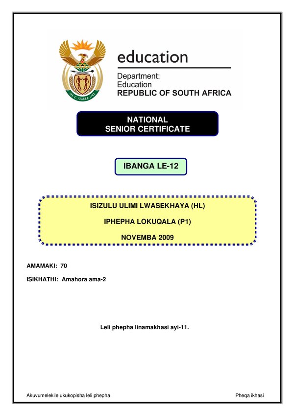 Isizulu Hl P1