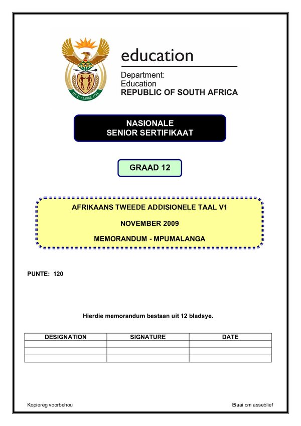 Afrikaans Sal P1 Memo (Mpumalanga)