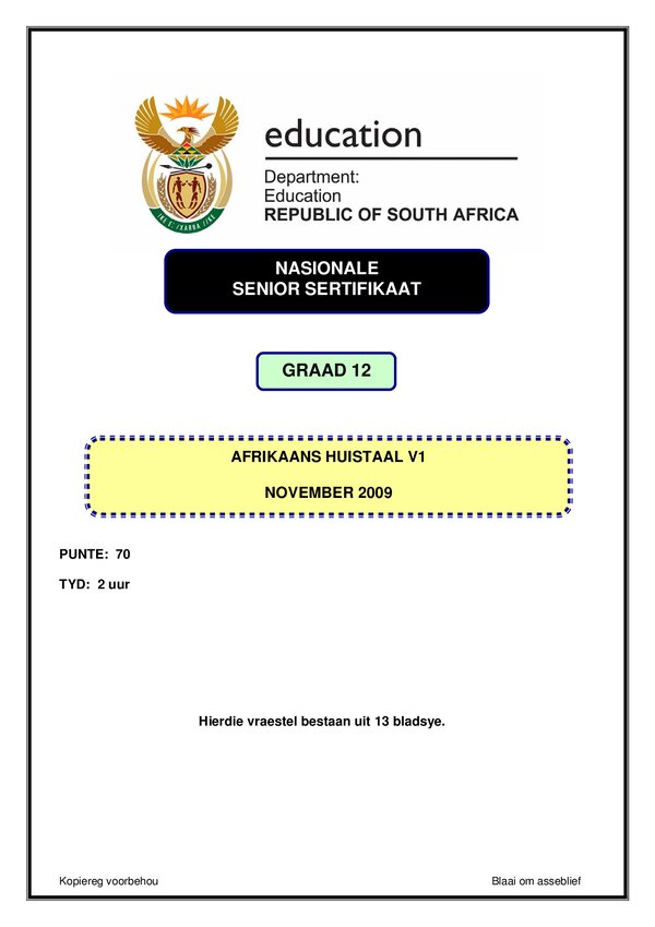 Grade 12 Afrikaans past paper 2008 – Afrikaans HL P1