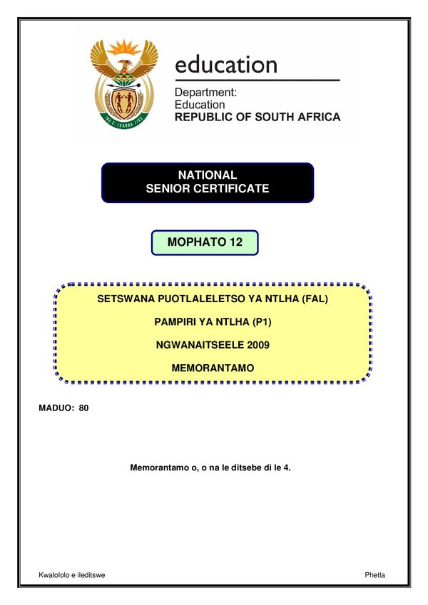 Setswana Fal P1 Memo