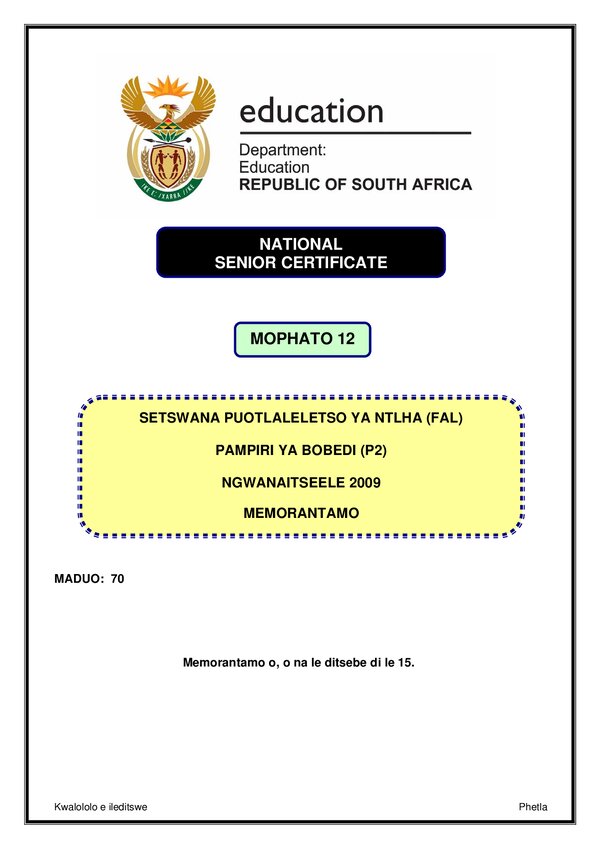 Setswana Fal P2 Memo