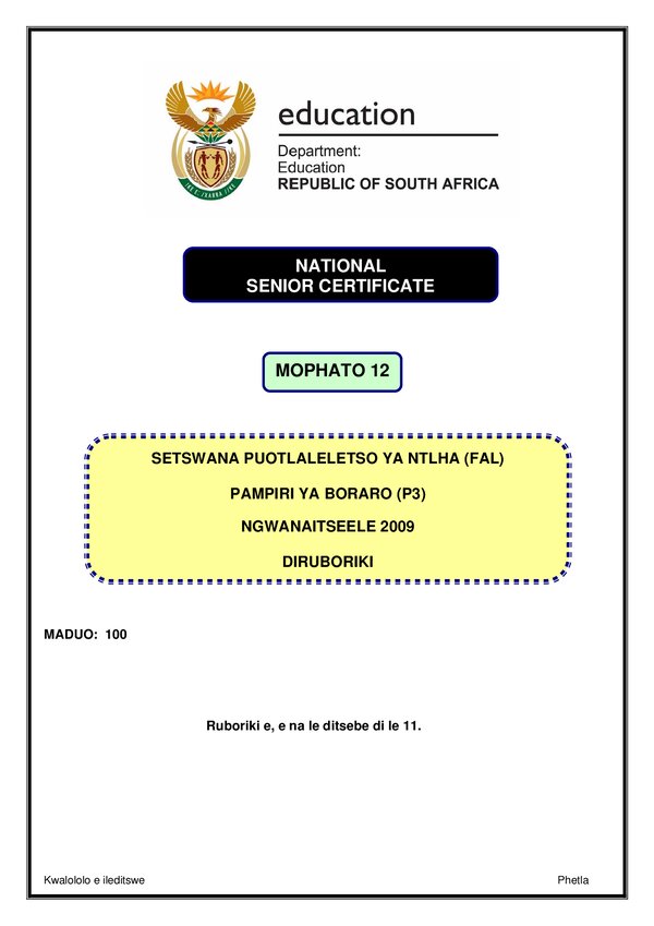 Setswana Fal P3 Memo