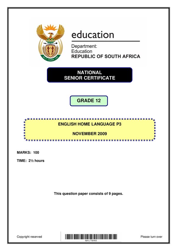 Grade 12 English past paper 2000 – English HL P3