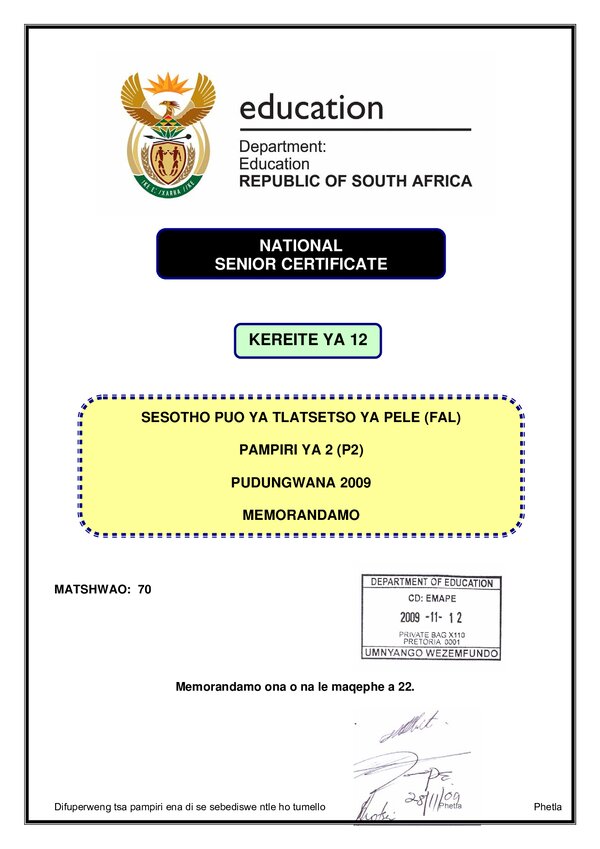 Sesotho Fal P2 Memo