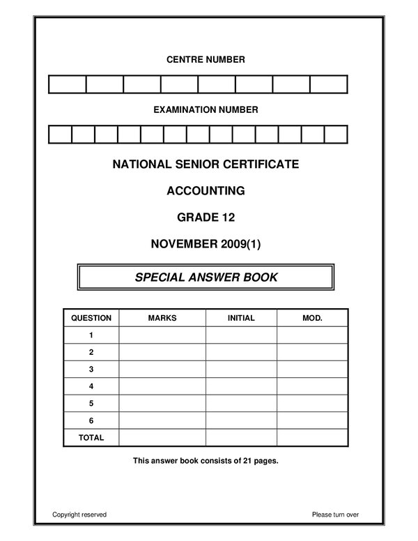 Accounting Paper 1 Answer Book (Afrikaans)