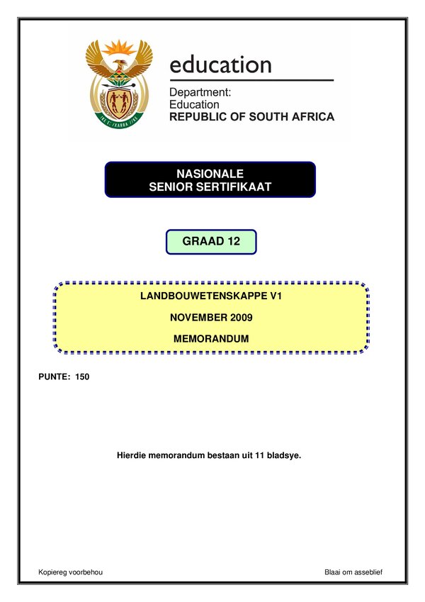 Agricultural Sciences Memo 1 (Afrikaans)