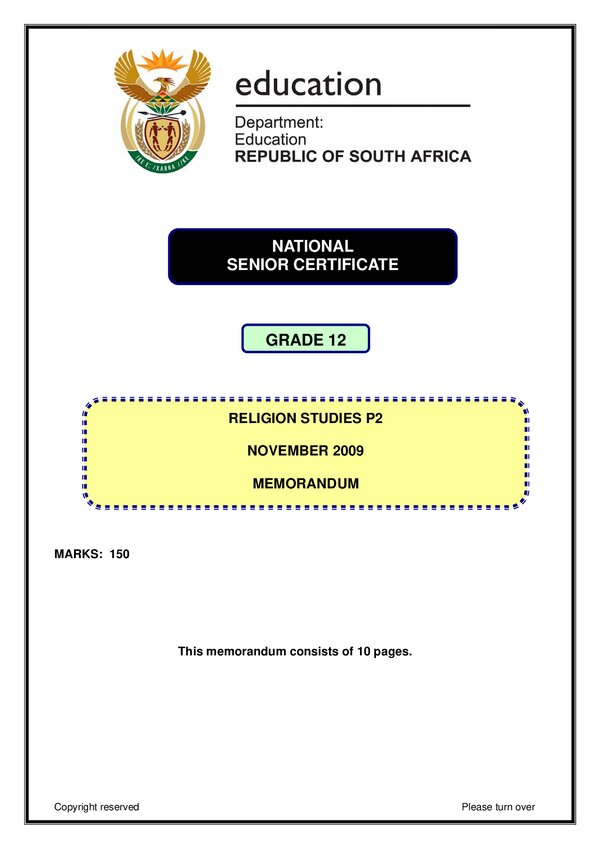 Religion Studies Memo 2 (English)