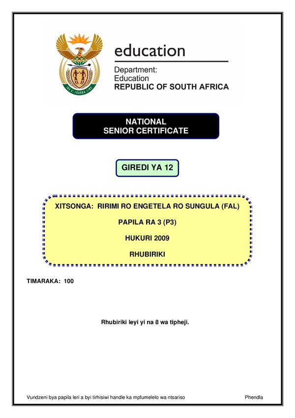 Xitsonga Fal P3 Memo
