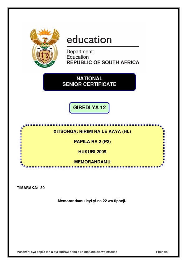 Xitsonga Hl P2 Memo