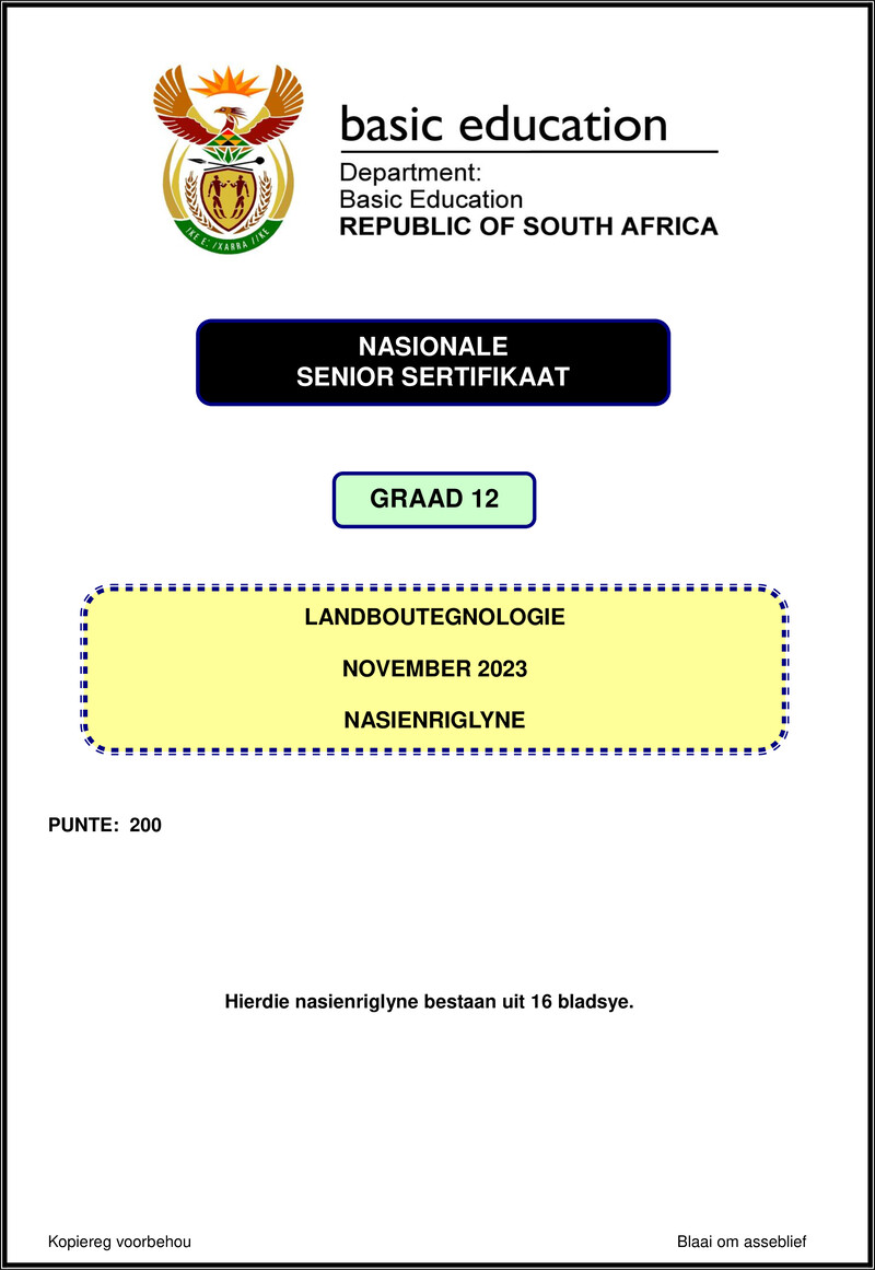 Grade 12 Agricultural Technology past paper 2023 – agricultural technology nov 2023 mg afr gr12