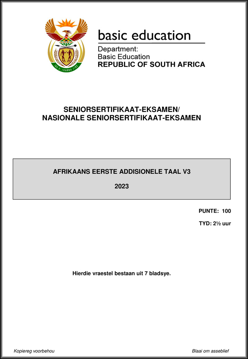 Afrikaans Fal P3 May June 2023 Gr12
