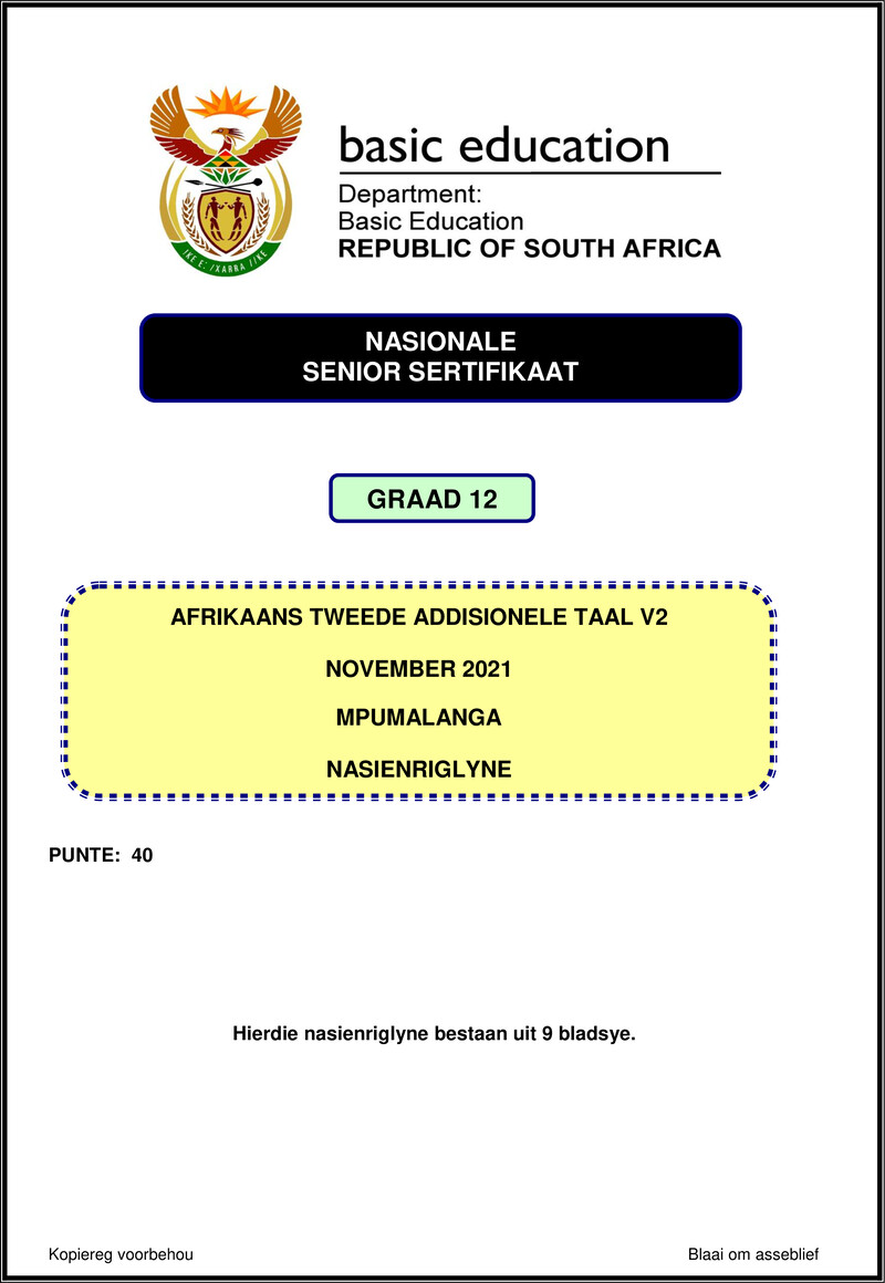 Grade 12 Afrikaans past paper 2021 – afrikaans sal p2 nov 2021 mg mpumalanga gr12