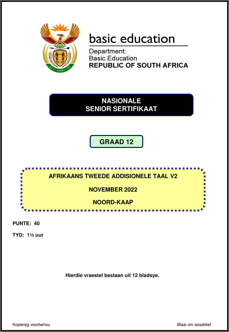 Afrikaans Sal P2 Nov 2022 Northern Cape Gr12